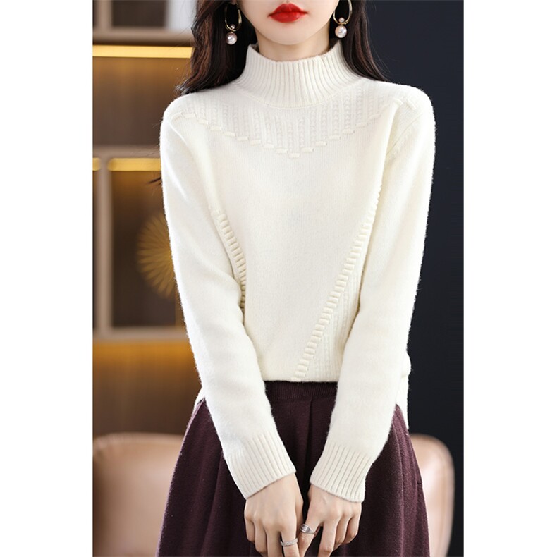 双股加厚半高领100纯羊毛衫女保暖毛衣宽松长袖短款冬季针织打底，女装羊毛衫，吉高羊绒
