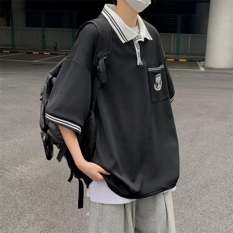 翻领短袖T恤男简约百搭休闲打底五分袖POLO衫T48P28,男装Polo衫,星座1116-2