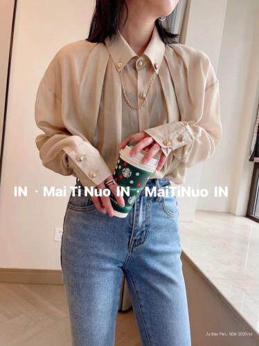 2021春装韩洋气金属扣下摆不规则衬衣女宽松打底，女装，麦缇诺