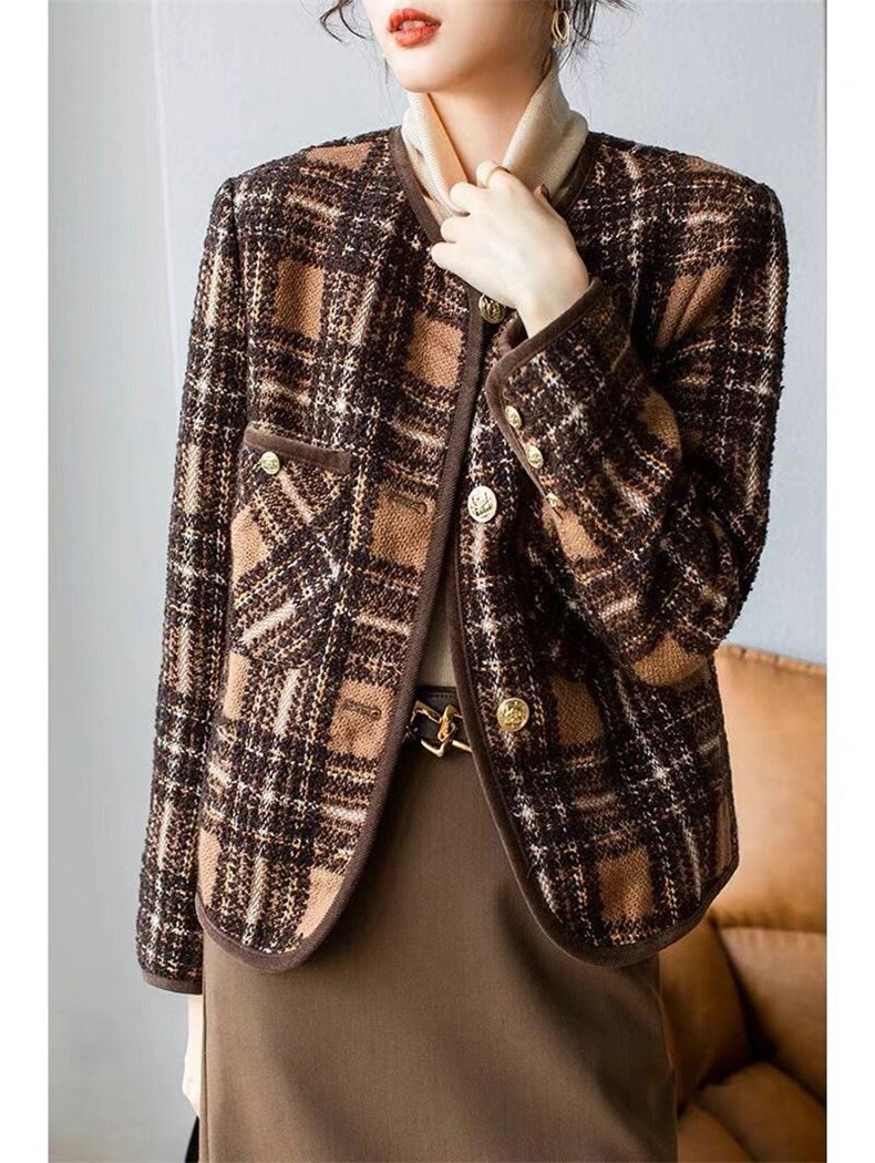 格子外套，其它，茶玛