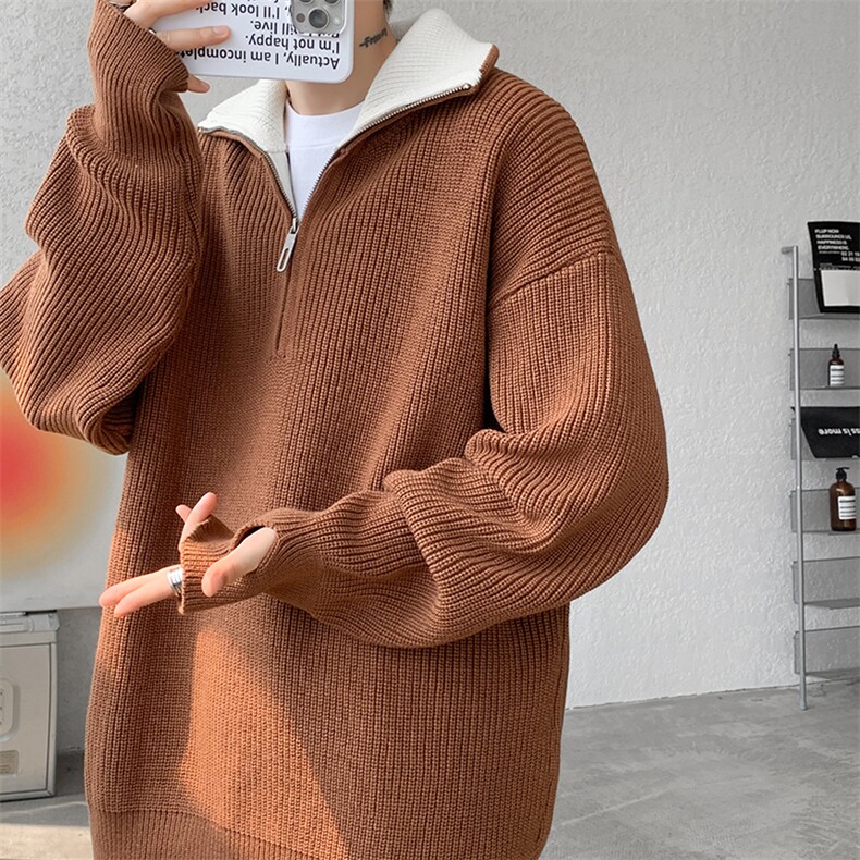 8XL-M立领半拉链毛衣男大码慵懒风宽松日系针织衫外套MY19002P78图片