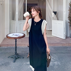 高级感蕾丝拼接连衣裙女夏季2025新款小个子独特绝美超好看小黑裙，女装连衣裙，2D080