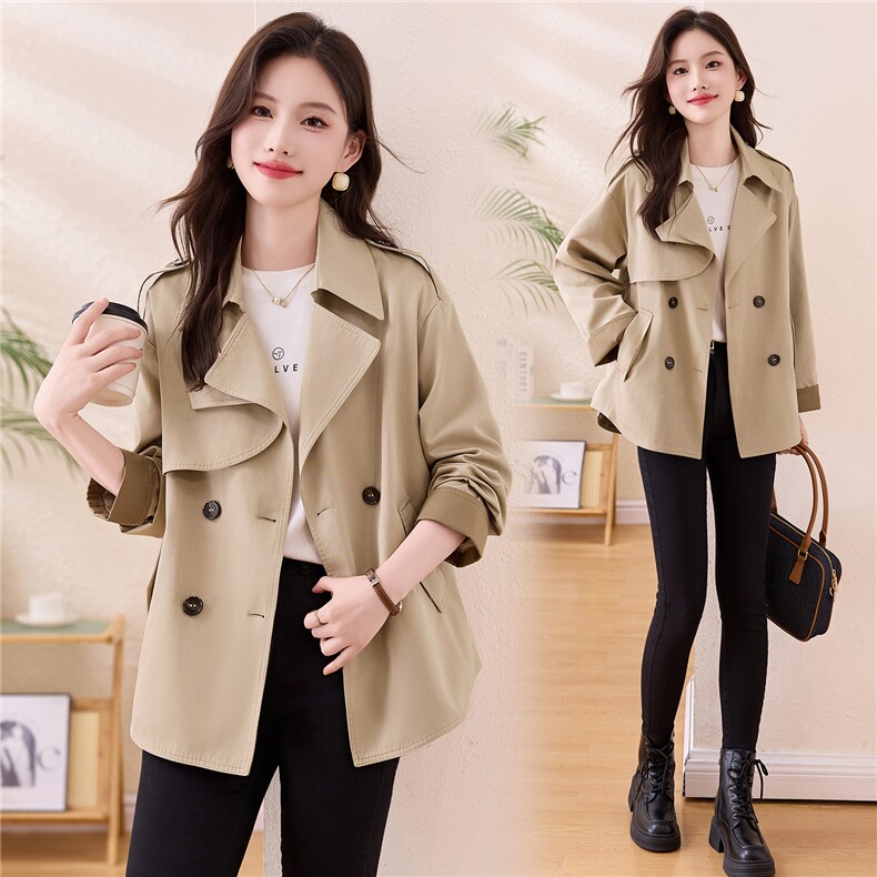 松弛感秋季简约撞色袖子洋气减龄宽松版休闲纯色气质风衣通勤外套，女装风衣，木橙西子