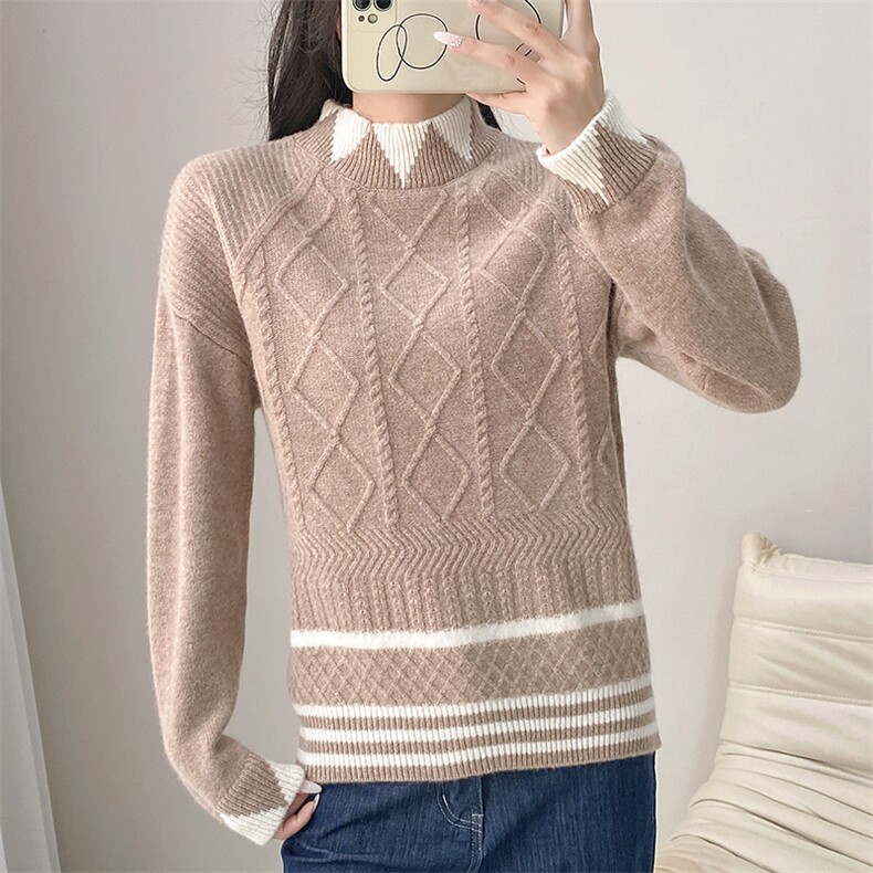 秋冬新款羊毛时尚个性半高领毛衣，女装羊毛衫，米莲尼羊绒