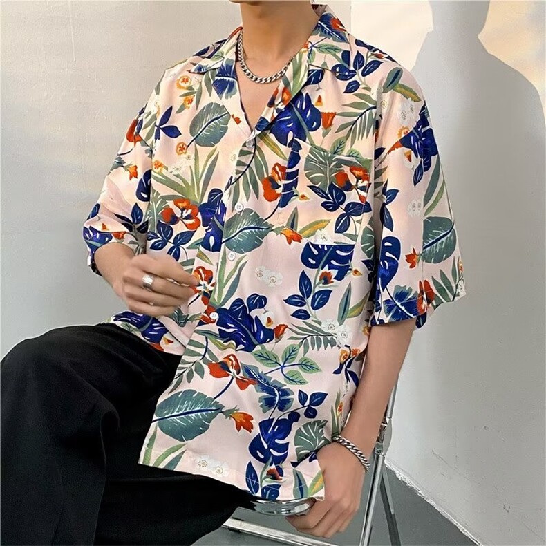 日系五分袖春夏季新款衬衫潮流慵懒男方领宽松型衬衫C1318P30,男装衬衫,星座1116-2