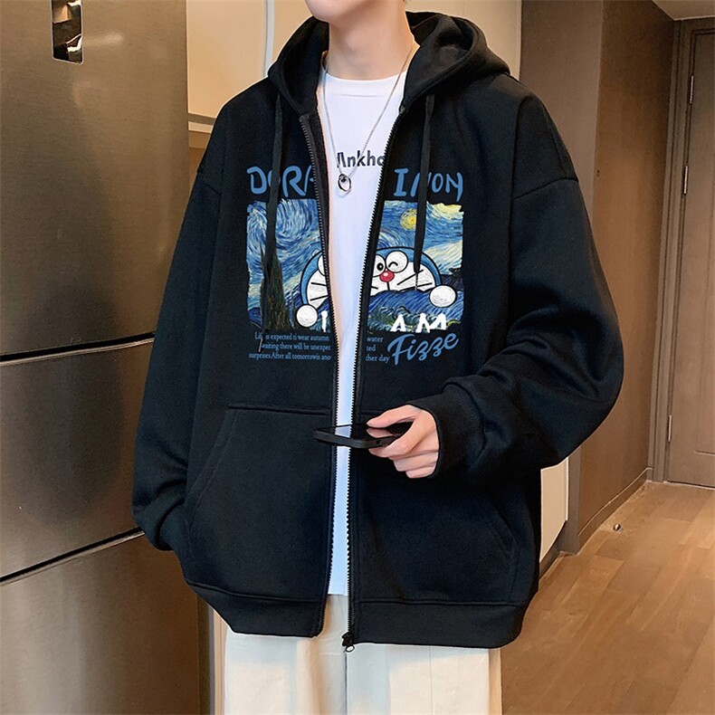 H192P70港风含棉66%卡通印花拉链开衫卫衣宽松休闲连帽外套,男装卫衣,星座304A-1