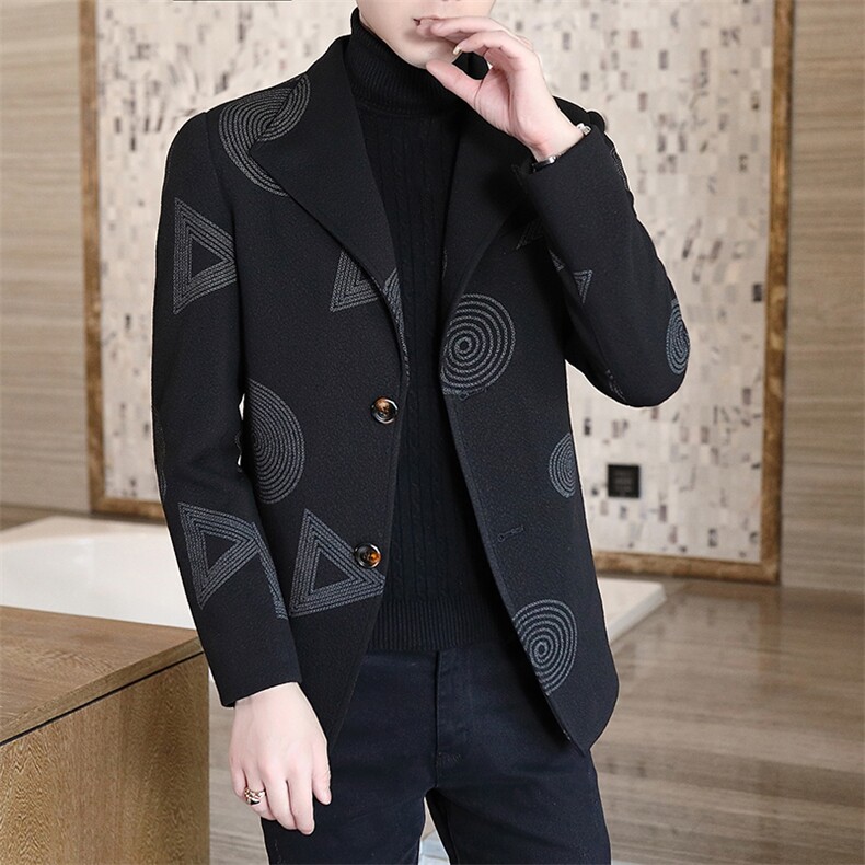 2021男士短款毛呢夹克时尚休闲呢子修身外套排扣翻领衣服N26,男装毛呢大衣,电商B226-2（原B217-2）