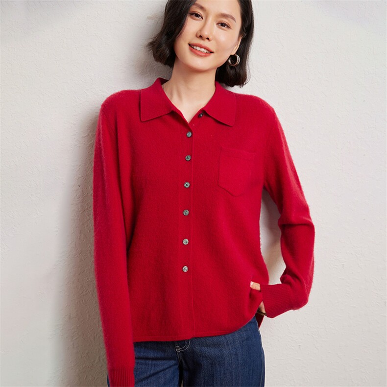 高品质纯色衫开衫polo领女翻领针织衬衣宽松外套羊毛衣打底衫,女装羊绒衫,臻维羊绒