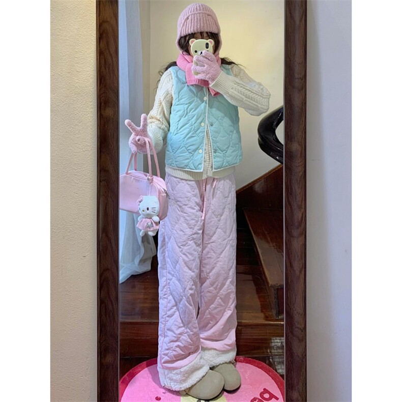 羊羔绒菱格棉裤男冬季加厚东北裤子情侣宽松阔腿MK54LL-特P48,男装休闲裤,星座1007（原301D）
