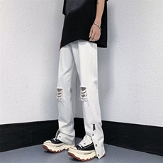 美式街头破洞牛仔裤男直筒宽松欧美高街vibe风长裤N01250-P40，男装牛仔裤，星座308B-1