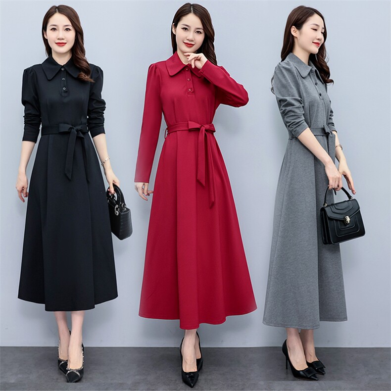 高级感长袖衬衫连衣裙女2023春秋新款高端气质修身显瘦过膝长裙子，女装大码女装，琦鑫阁（原依鑫阁）