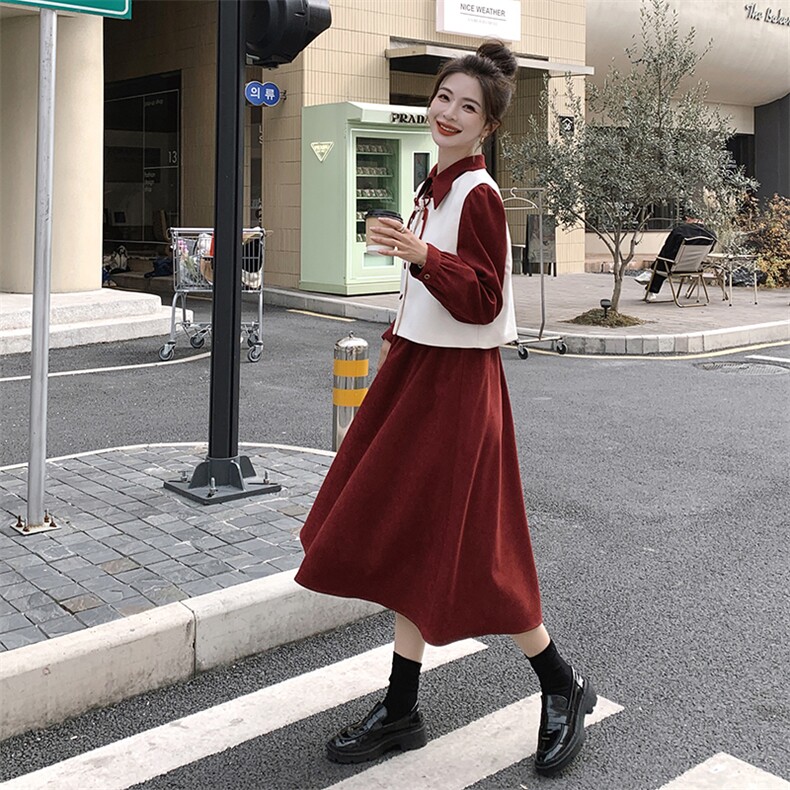 时尚气质女装套装春季连衣裙马甲两件套显瘦修身长袖裙装,女装套装/套裙,秋水欣儿