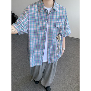 CS1151-特批40控78 夏季新款男女格子短袖大码男衬衫（带配件）图片