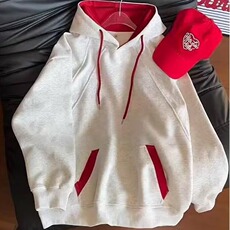 美式复古撞色男女休闲连帽卫衣外套女春秋季宽松oversize潮牌上衣，女装短外套，星座506A