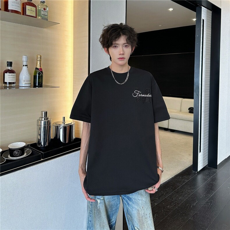 GC0385-P35美式立体浮雕短袖男款夏季小众提花刺绣t恤重磅半袖,男装T恤,电商C233