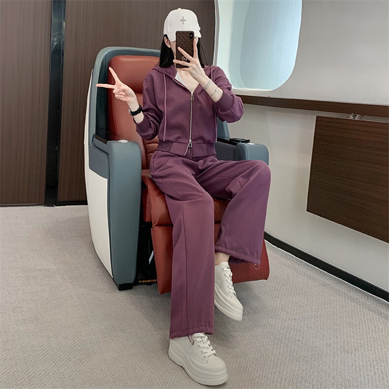 欧货时尚女早秋拉链连帽卫衣卫裤两件套,女装套装/套裙,江南