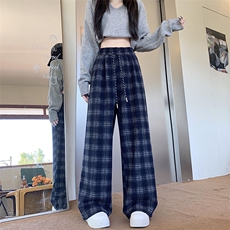 AK1889-P42高腰百搭显瘦宽松格子休闲直筒阔腿裤，女装休闲裤，星座617A-2