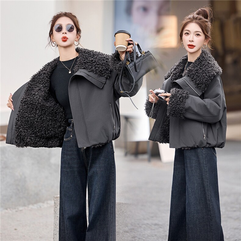 冬季新款女装2025年时尚气质休闲加厚羊羔毛外套,女装派克服,涵墨