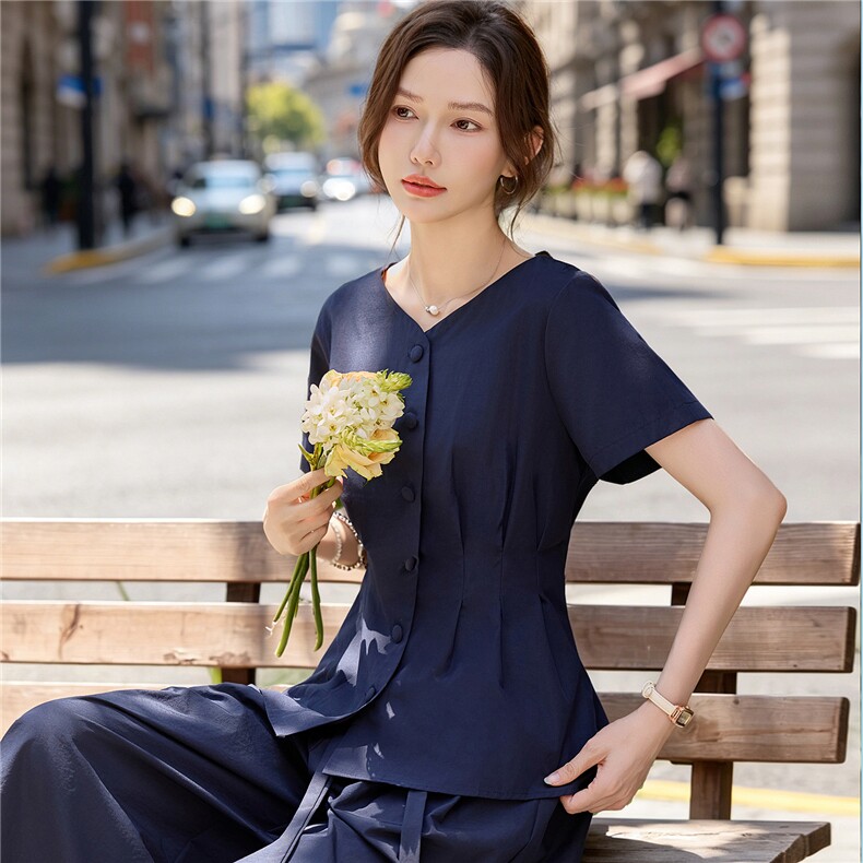 休闲时尚阔腿裤套装女夏装2026年新款收腰显瘦减龄气质干练两件套,女装套装/套裙,水衣源