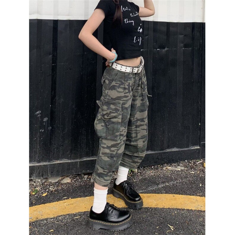 夏季美式口袋阔腿迷彩工装短裤男女新款宽松休闲七分裤B33099-p52,男装牛仔裤,星座1008