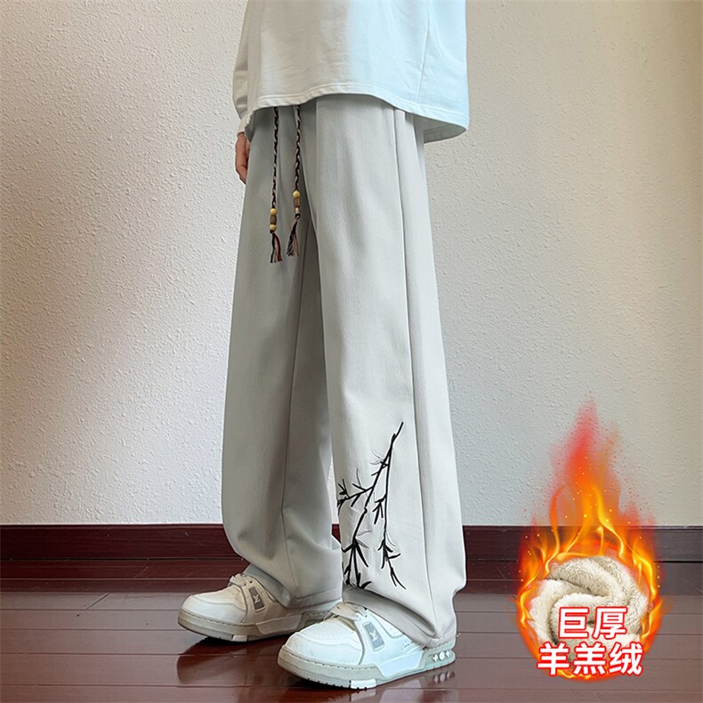 加绒加厚新中式刺绣潮牌宽松阔腿休闲裤K91加绒-P40,男装卫衣,星座209-1