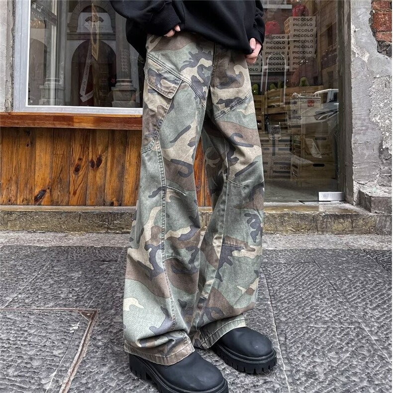美式复古迷彩工装牛仔裤男春秋潮牌高街伐木伞兵裤宽松休闲阔腿裤,男装牛仔裤,星座410-7