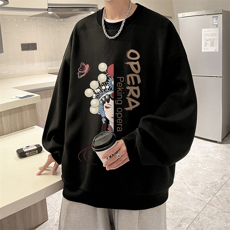 华夫格卫衣圆领卫衣男大码长袖t恤男外套 HW76161-P30加绒款-P40图片