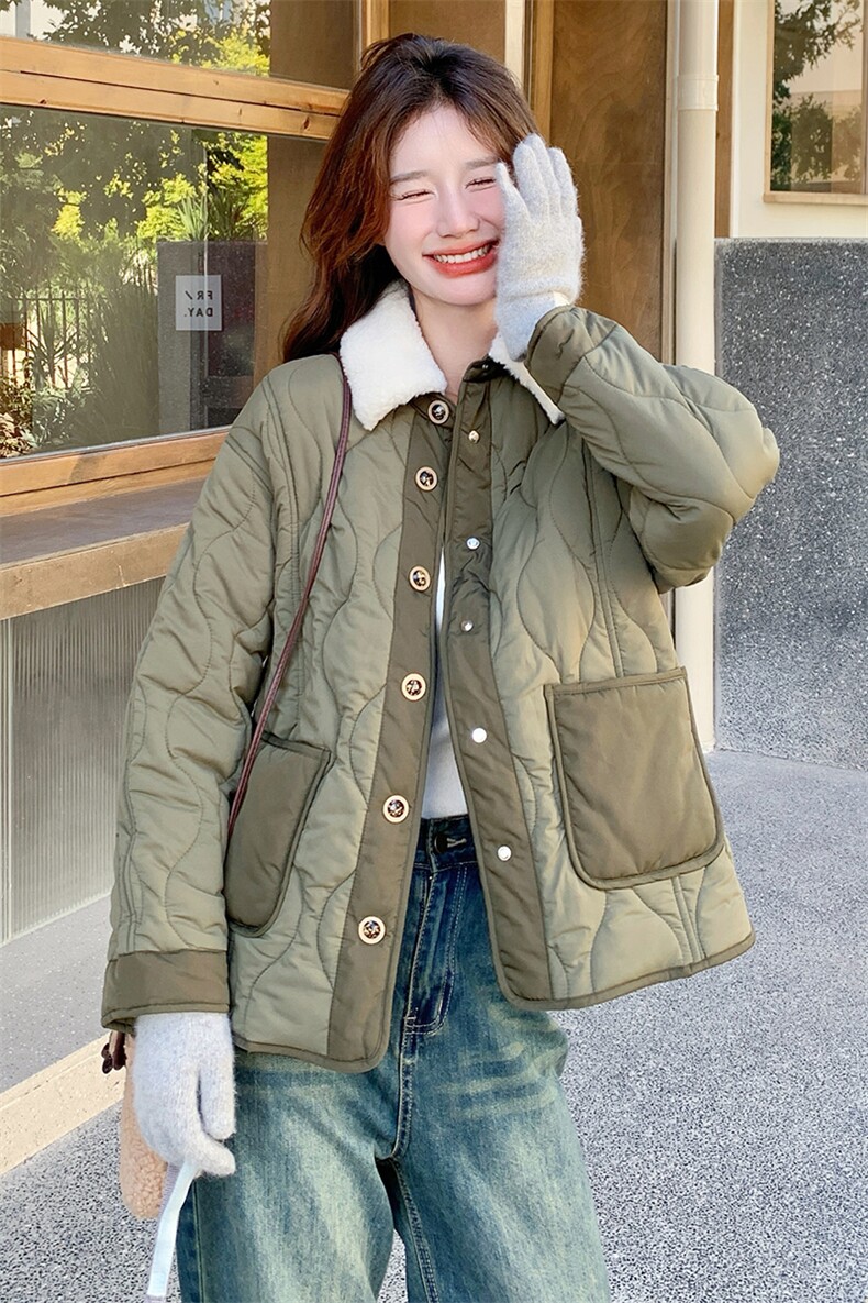 新品拼接棉衣双层领2C081-7702P195,女装棉衣/棉服,2C081