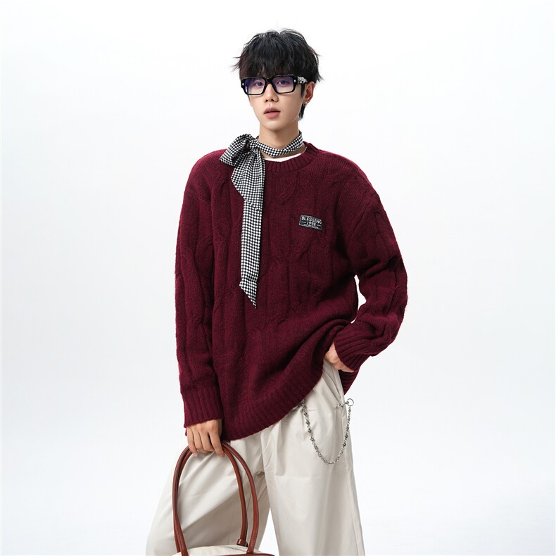 8XL-M圆领毛衣男秋冬慵懒风宽松情侣装麻花针织羊毛衫MY19004P68,男装针织衫/毛衣,电商B312
