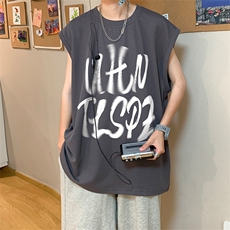 直播品质重磅纯棉220克美式印花宽松背心男女无袖t恤潮BX381P25，男装T恤，电商A486