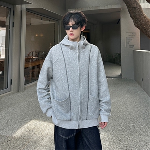 秋季港风宽松休闲连帽设计款小众卫衣开衫外套XZ87808B-WH092-P60图片