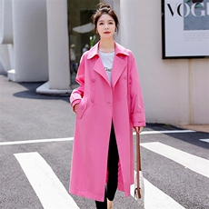 粉色风衣女中长款2025春秋款气质女神范小个子显瘦英伦风大衣外套，女装风衣，艾仟回(原伊仟回)
