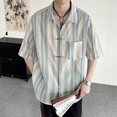 新中式金属扣子风潮T恤短袖民族男士衬衫时尚衬衣T2422-P65，男装衬衫，电商A227