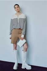 时尚百搭纯澳毛黑白条纹半开领女士羊毛衫，女装羊毛衫，莺澜羊绒