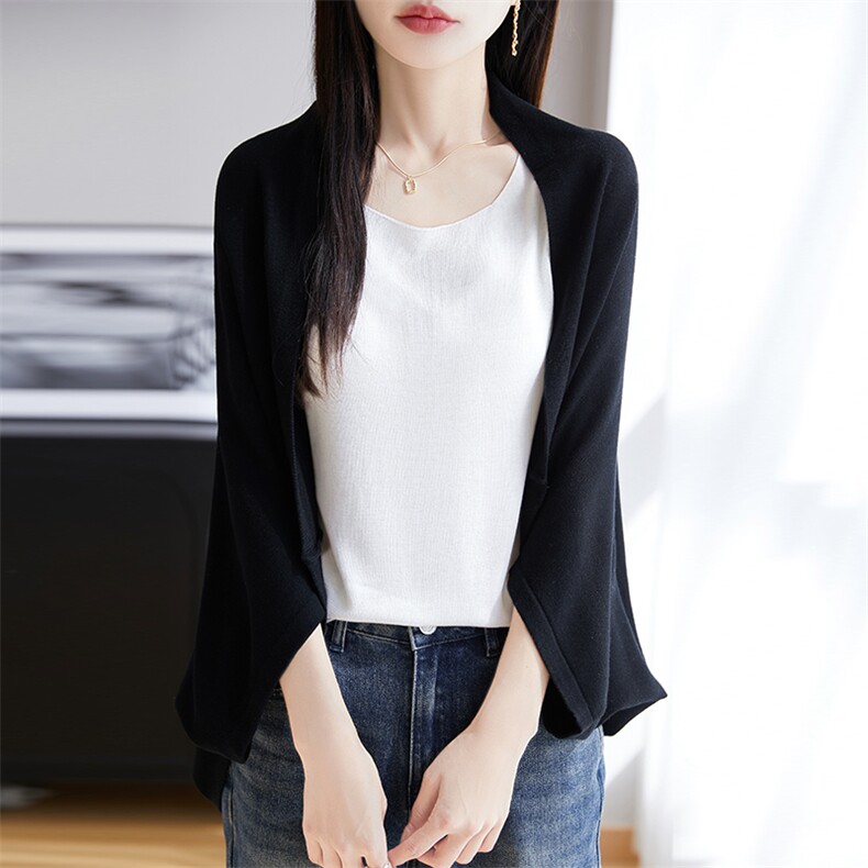莱赛尔针织披肩防晒衣外套女2025新款慵懒宽松外搭上衣冰丝空调衫,饰品披肩,朝思羊绒