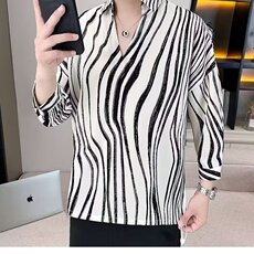 V领polo衫男痞帅衬衫短袖夏季冰丝男装2025新款夏装男式七分袖t恤，男装T恤，星座506A