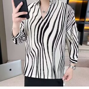 V领polo衫男痞帅衬衫短袖夏季冰丝男装2025新款夏装男式七分袖t恤图片