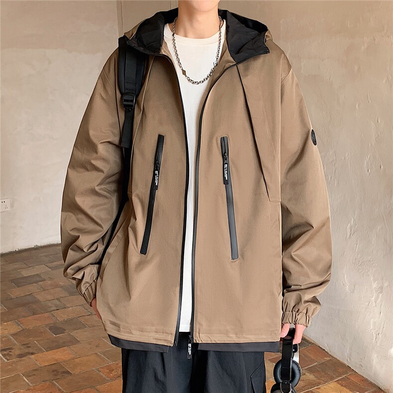 2025秋冬连帽防水拉链假两件冲锋衣机能夹克JK2299/特P55军绿2,男装夹克,电商A094
