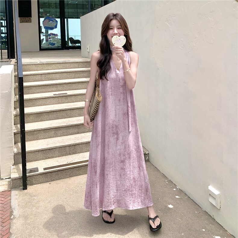 法式浪漫无袖碎花连衣裙女2025夏季新款氛围感度假风显瘦减龄长裙,女装连衣裙,琦鑫阁（原依鑫阁）