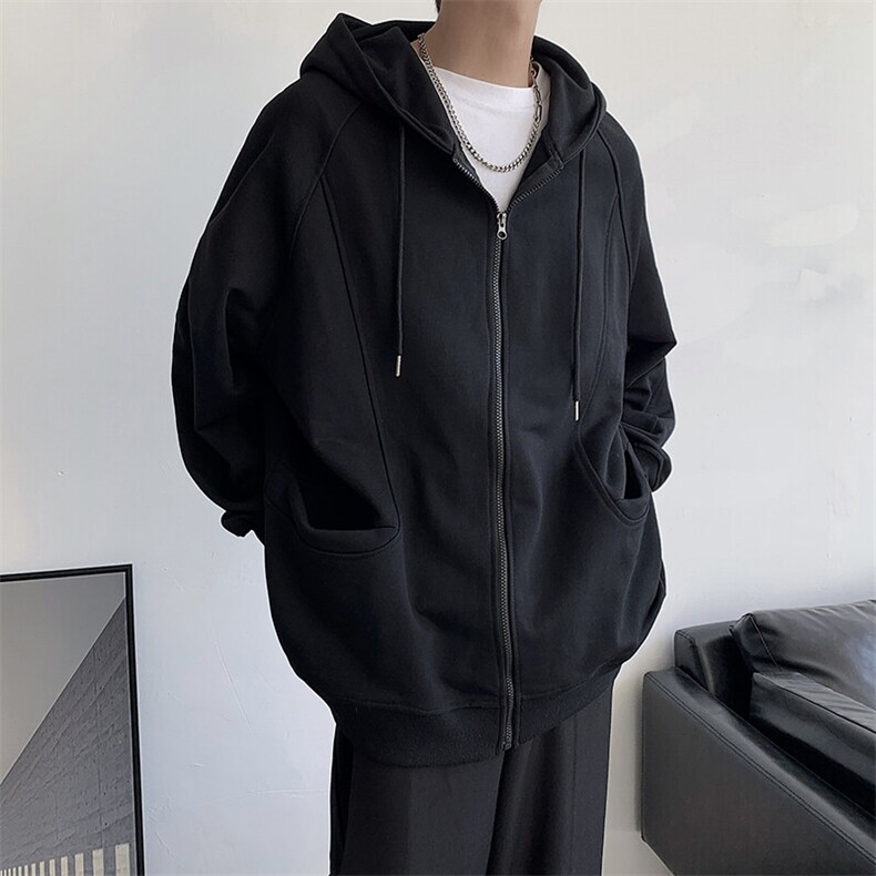 开衫连帽设计宽松卫衣复古重磅情侣款休闲卫衣HY272P75控108,男装卫衣,电商A102B