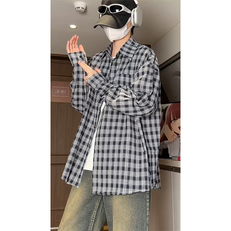 港风宽松格子衬衫男KD613-P45控68图片