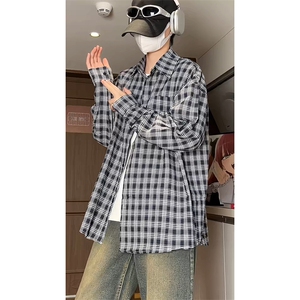 港风宽松格子衬衫男KD613-P45控68图片