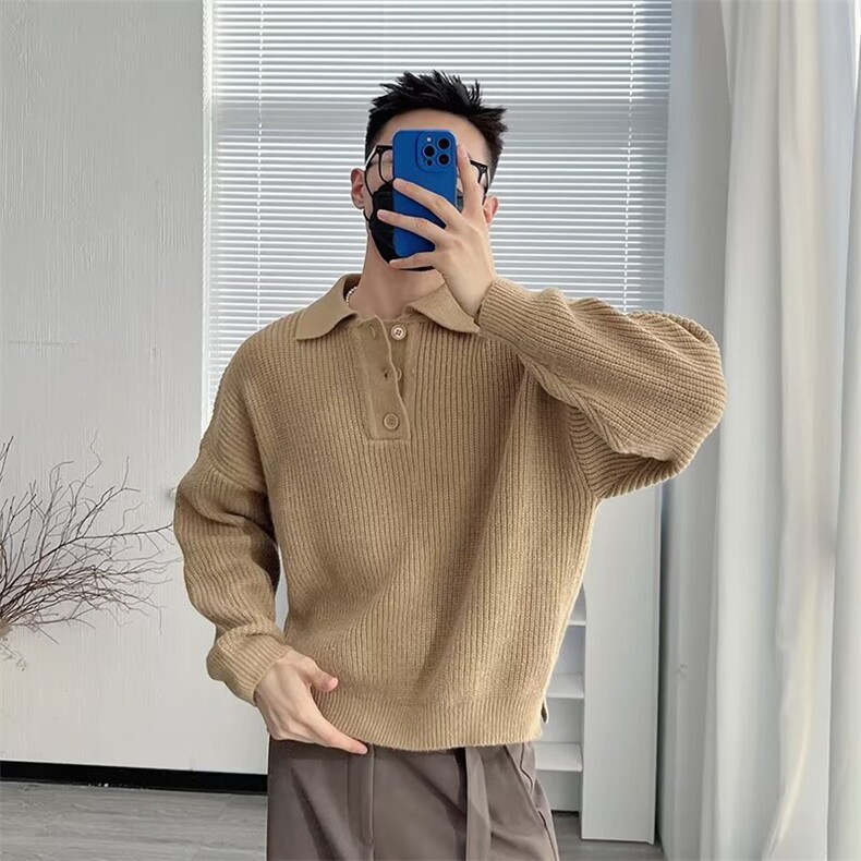 ins轻熟风针织polo衫简约宽松翻领毛衣外套-MC353-网图图片