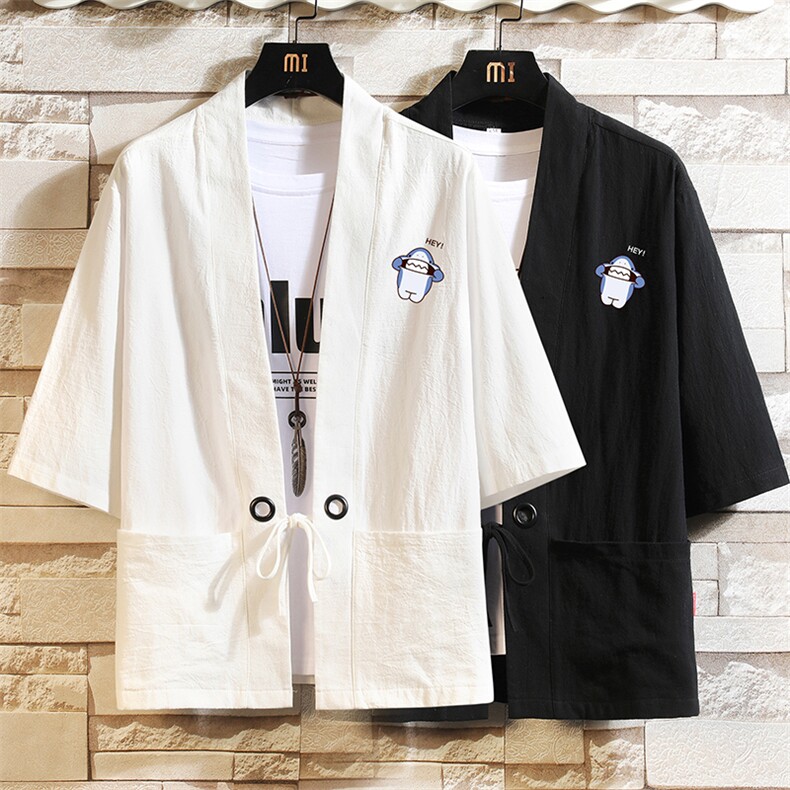HF59167-P40风汉服男开衫外套七分袖道袍砖墙挂拍,男装民族服装,电商A040A