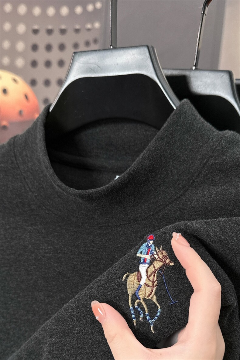 男士长袖冬季纯色圆领上衣服潮流修身打底衫春秋款刺绣休闲T袖,男装T恤,电商B212（原钱塘6029）