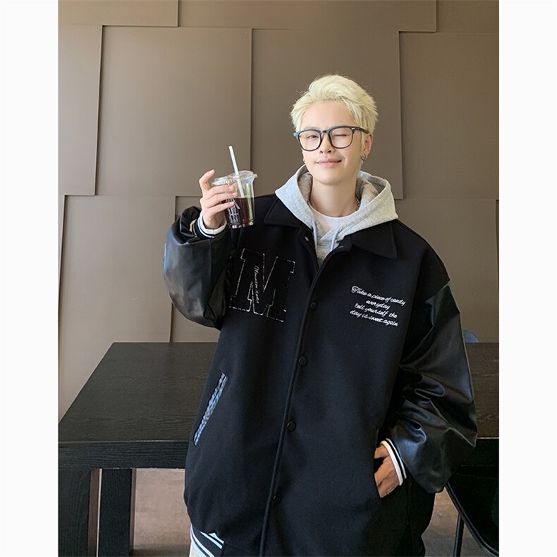 港风美式潮牌拼接袖字母翻领棒球服夹克XZ213-JK9903-P108控128,男装夹克,星座213