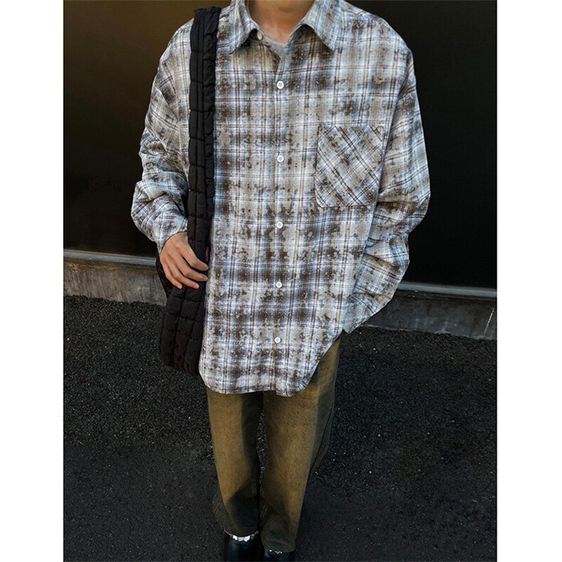 2026春扎染格子衬衫C5371-TP5578港风衬衣外套复古上衣男,男装衬衫,电商A102