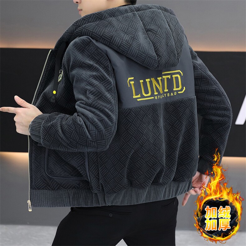 加绒加厚青年男休闲时尚连帽百搭刺绣加绒夹克外套M1813-P98,男装夹克,星座310B-3