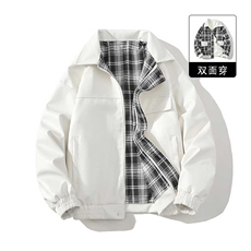 特批70秋冬数据双面穿格子皮夹克美式翻领百搭休闲服MF1056，男装夹克，电商A128