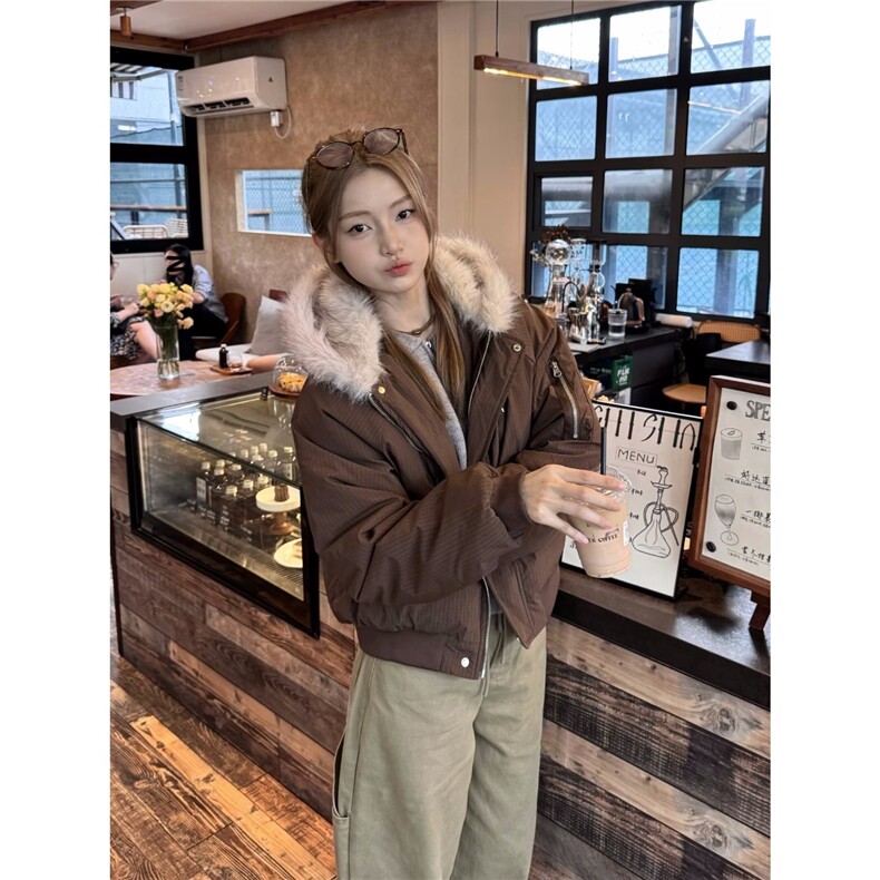 美式复古毛领连帽派克服棉服男女冬季加厚情侣连帽外套ZL773-P98,男装棉衣,星座1008